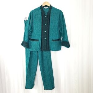 Sangam 100% cotton made in India set jacket pants green black M/XS